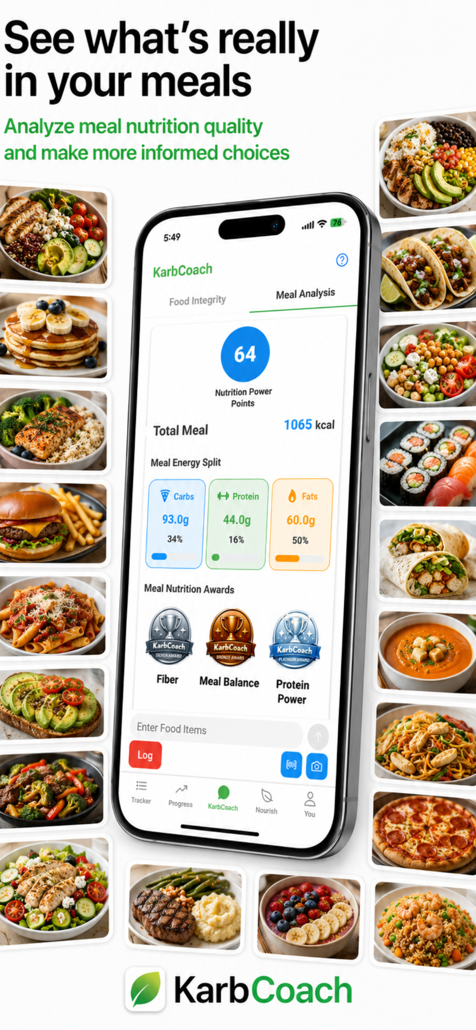 KarbCoach meal analysis Nutrition Power Points screen
